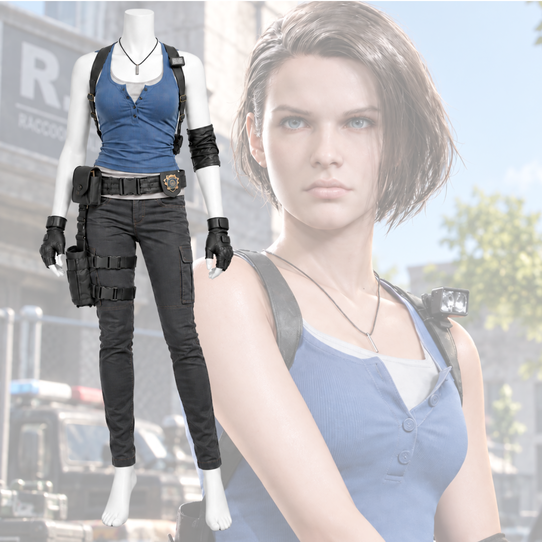 Jill Valentine Cosplay Costume – Blue Top, Tactical Pants & Holster Set