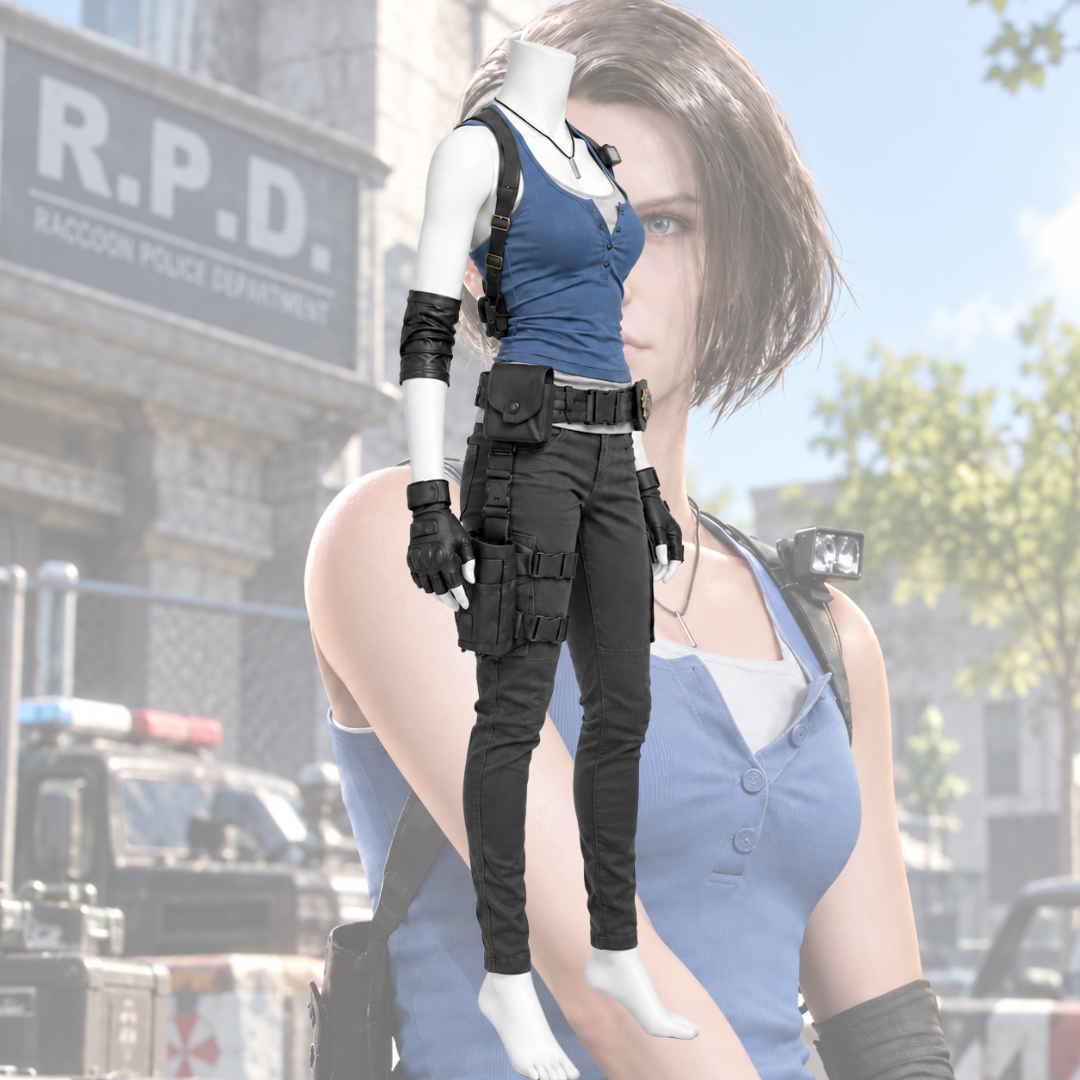 Jill Valentine Cosplay Costume – Blue Top, Tactical Pants & Holster Set