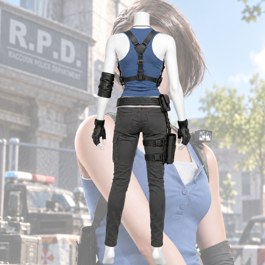 Jill Valentine Cosplay Costume – Blue Top, Tactical Pants & Holster Set