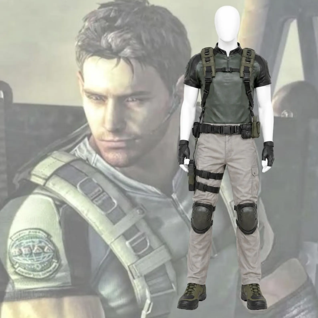 Chris Redfield Tactical Cosplay Costume – Green Shirt, Vest & Cargo Pants