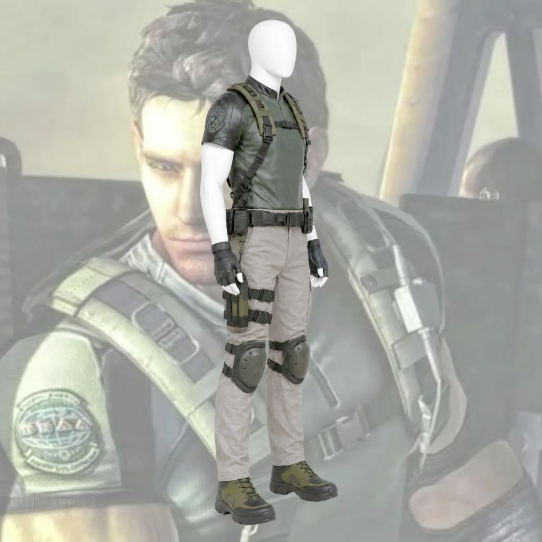 Chris Redfield Tactical Cosplay Costume – Green Shirt, Vest & Cargo Pants
