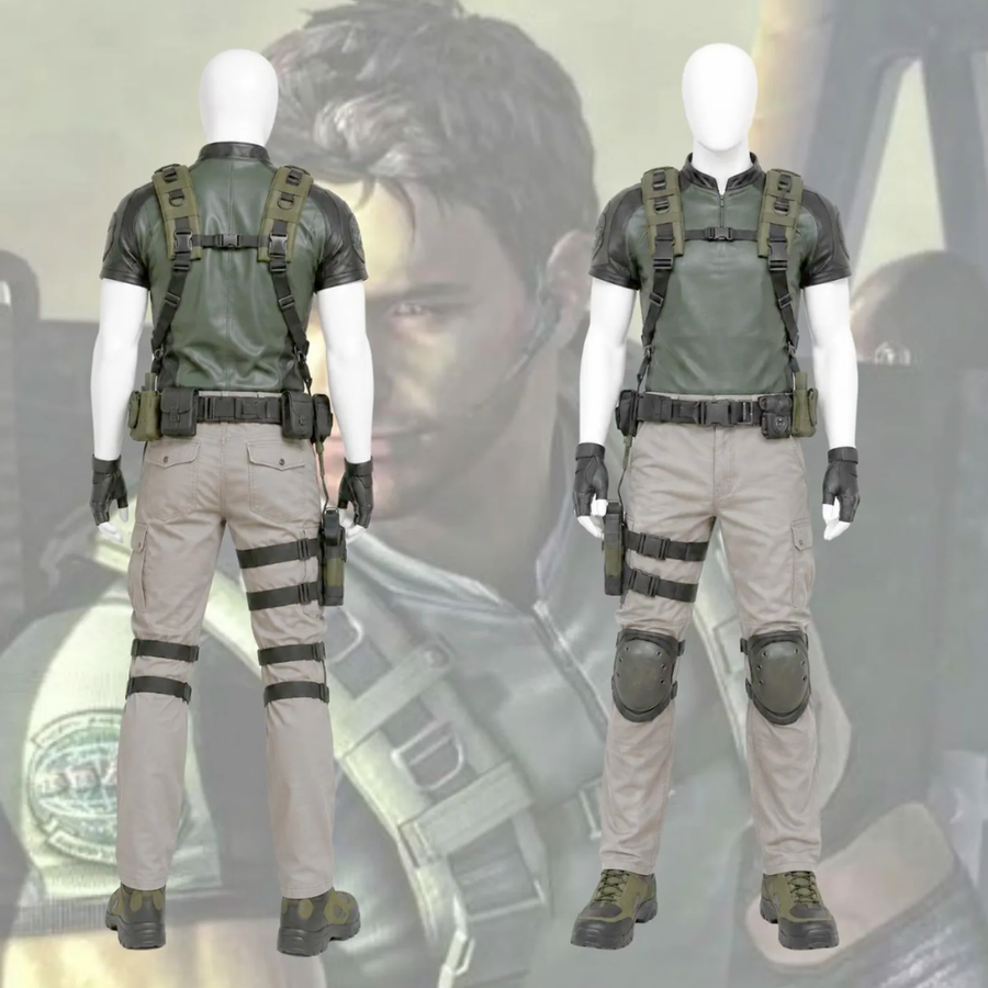 Chris Redfield Tactical Cosplay Costume – Green Shirt, Vest & Cargo Pants