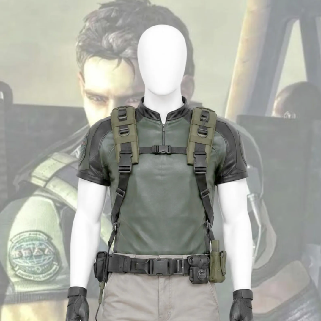 Chris Redfield Tactical Cosplay Costume – Green Shirt, Vest & Cargo Pants