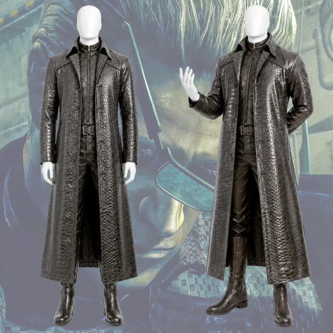 Resident Evil Inspired Long Black Leather Coat Cosplay Costume – Tactical Pants, Shirt & Boots
